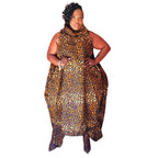 Plus Size Women Irregular Loose Dresses Turtleneck Summer Tank Maxi Long Dress Printed