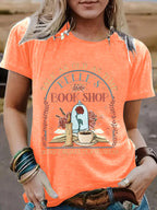 BOOK SHOP Printed New Round Neck Loose Short Sleeve