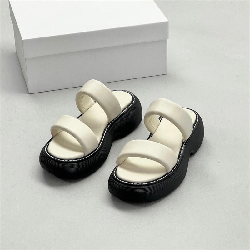 Thick-soled sandals, platform sandals, comfortable outer wear, genuine leather strappy sandals for women