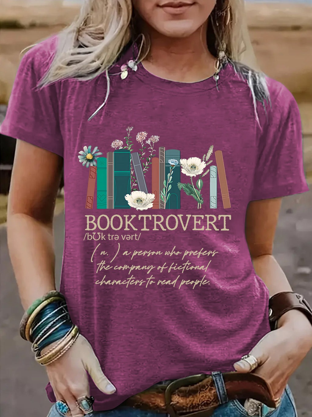 New book printed round neck loose short sleeved shirt