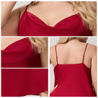 Yao Ting Plus Size Satin Nightdress for Women Summer One-Piece Plunge Neck Strap Loose Loungewear Sleepwear