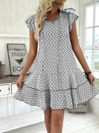Full Size Ruffled Layered Printed Mini Dress Plus Size