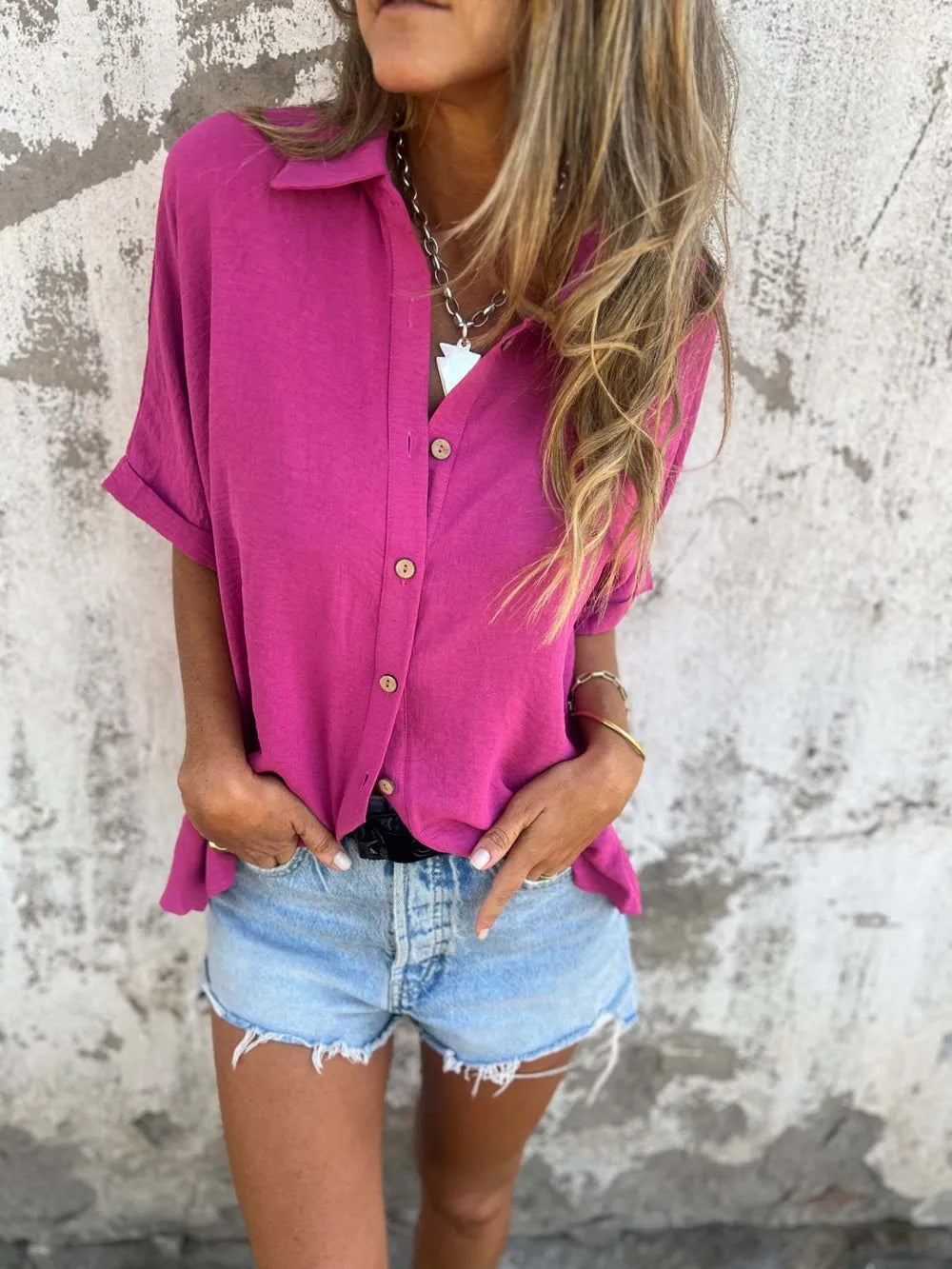 Collared Neck Half Sleeve Shirt Plus Size