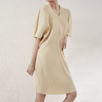 Spring/Summer Women's Midi Plus-Size Bat-Sleeved V-Neck Holiday Chiffon Commuter Dresses