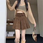 Big Size Corduroy A-Line Skirt for Women Spring New Style Chiffon Mini Skirt Plus Size Slimming Skirt