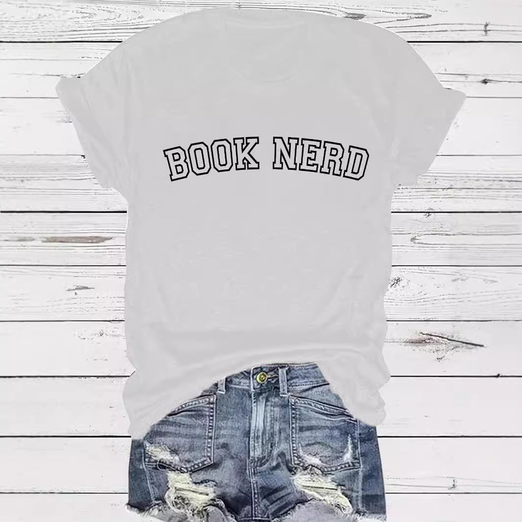BOOK NERD Pattern Round Neck Short Sleeve