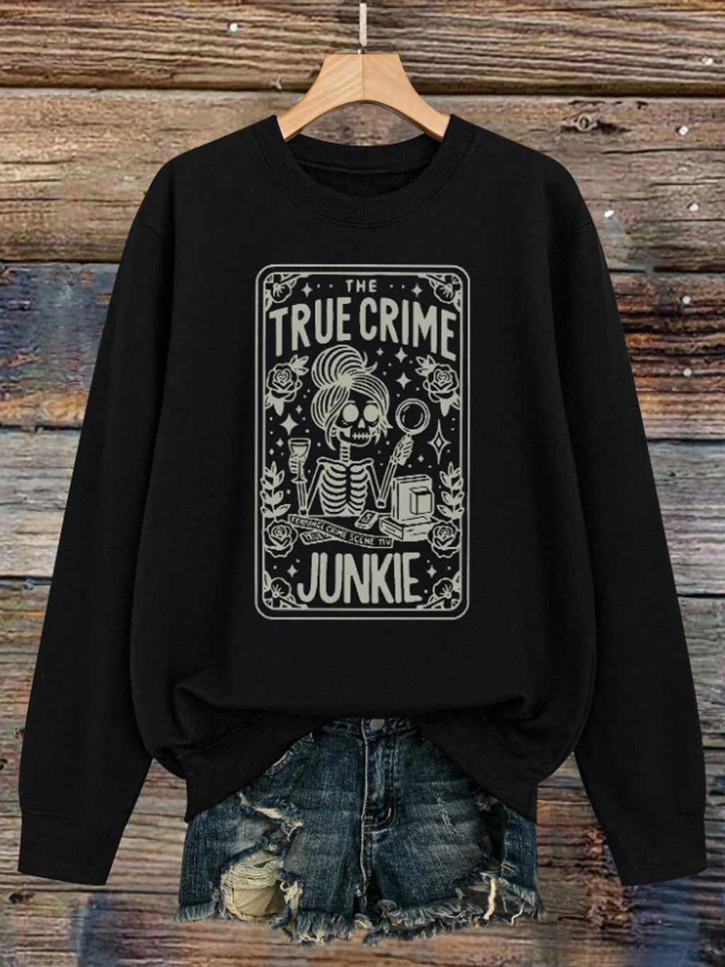 Skull skull book flower pattern printed long sleeved shirt