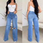 Women's Jeans Loose Casual High Waist Wide Leg Pants Fashion Street Ripped Plus Size Mom Denim Trousers  Ladies Pants