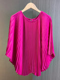 Elegant Pleated 2 Pieces Set Round Neck Batwing Sleeves Solid Tops High Elastic Waist Fold Skirts