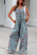 Floral Denim Jumpsuit with High Waist & Wide Leg — Vintage Vibes