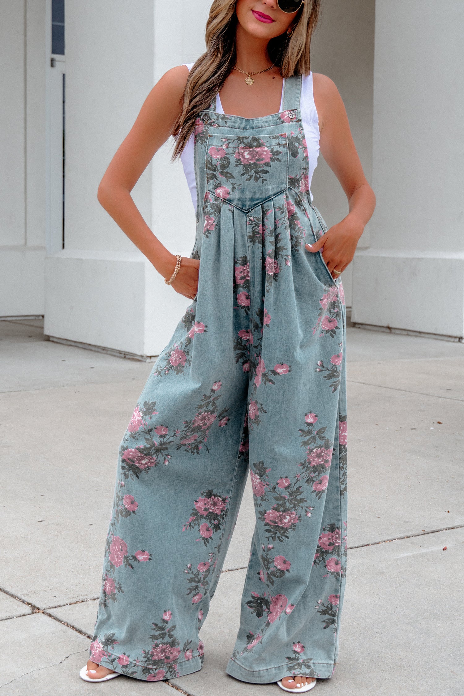 Floral Denim Jumpsuit with High Waist & Wide Leg — Vintage Vibes