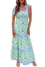 Pink Geometric Floral Print Striped Patchwork Detail Sleeveless Dress（Runs Small ）