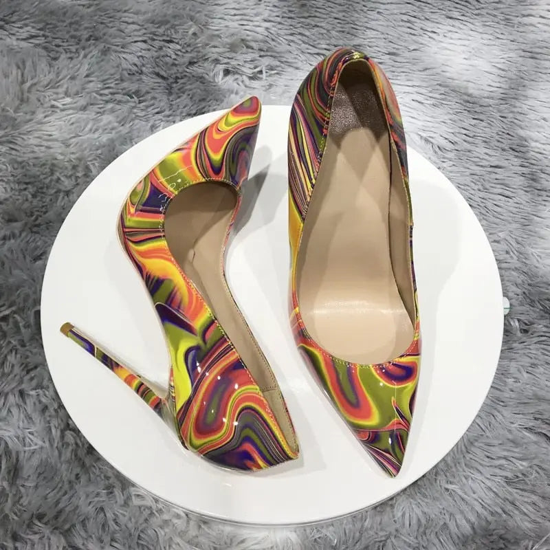 Art Painting Printed Women Partent Stiletto High Heels Customize Fashion Pumps Chic Ladies Party Shoes Plus Size 33-45 - Everyday Curves