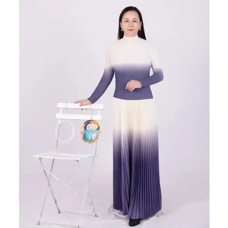 Autumn Corn Pleated Long Sleeve T-shirt Loose Plus Size Skirt Casual Party Suit - Everyday Curves