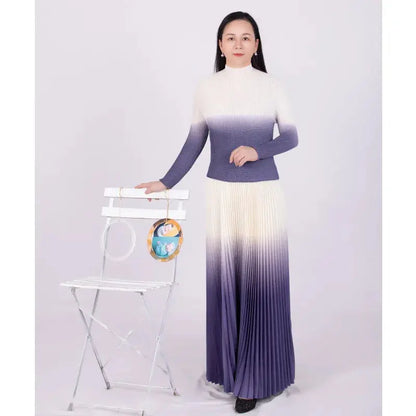 Autumn Corn Pleated Long Sleeve T-shirt Loose Plus Size Skirt Casual Party Suit - Everyday Curves