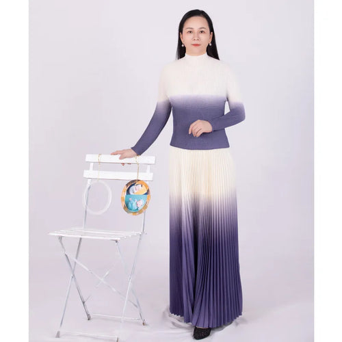 Autumn Corn Pleated Long Sleeve T-shirt Loose Plus Size Skirt Casual Party Suit - Everyday Curves