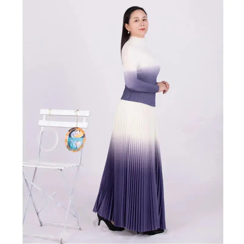 Autumn Corn Pleated Long Sleeve T-shirt Loose Plus Size Skirt Casual Party Suit - Everyday Curves