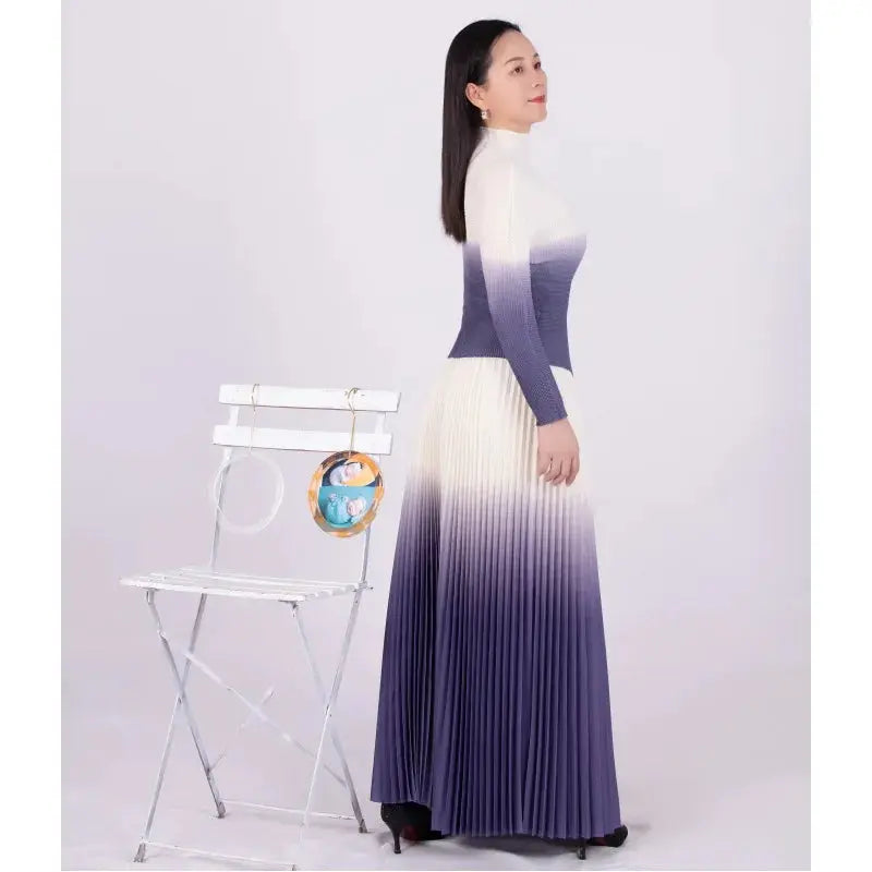 Autumn Corn Pleated Long Sleeve T-shirt Loose Plus Size Skirt Casual Party Suit - Everyday Curves