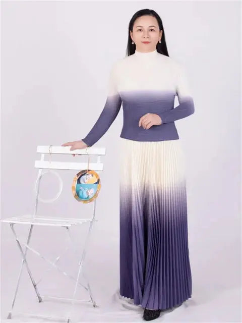 Autumn Corn Pleated Long Sleeve T-shirt Loose Plus Size Skirt Casual Party Suit - Everyday Curves