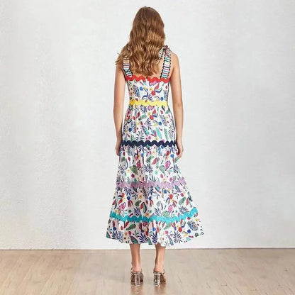 Designer Runway Summer Party Plus Size Long Dress Elegant Retro Flower Printed Spaghetti Strap Beach Dresses - Everyday Curves