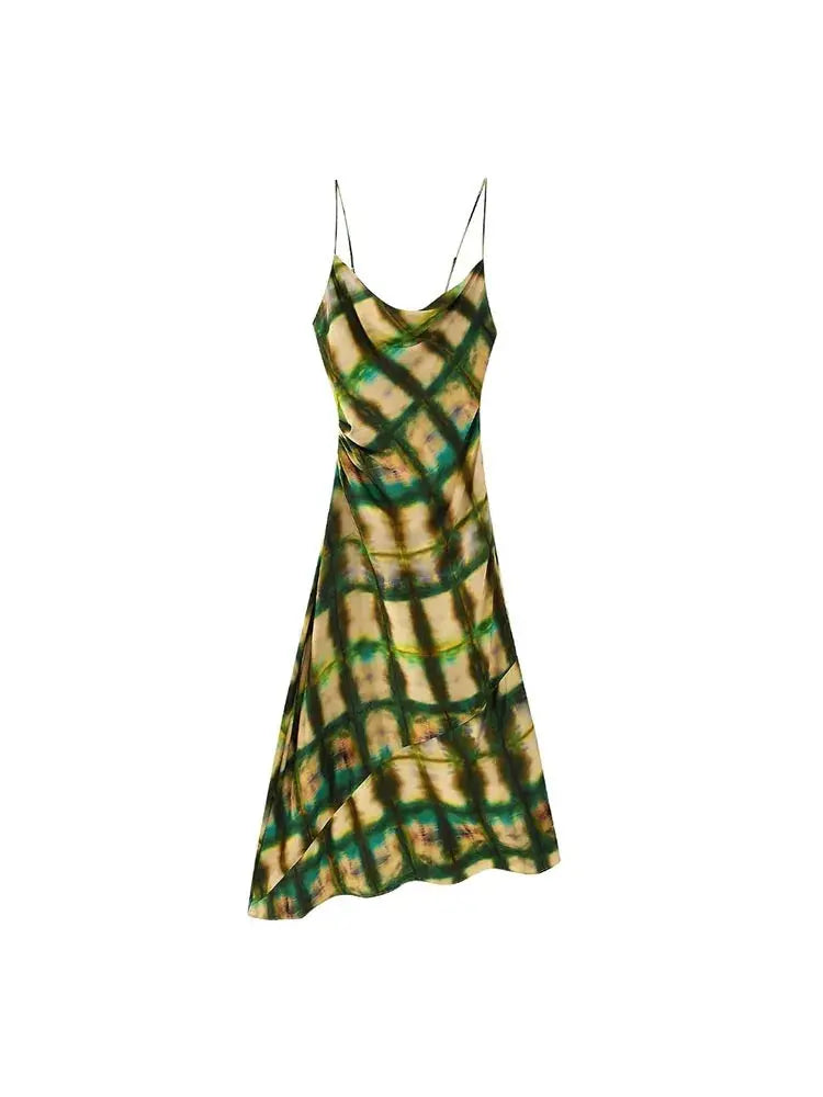 Women Printed Midi Dress Fashion Spaghetti Straps Female Party Evening Dresses Sling Dress Elegant Slim Dresses - Everyday Curves