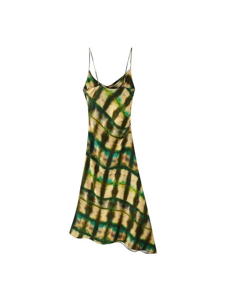 Women Printed Midi Dress Fashion Spaghetti Straps Female Party Evening Dresses Sling Dress Elegant Slim Dresses - Everyday Curves