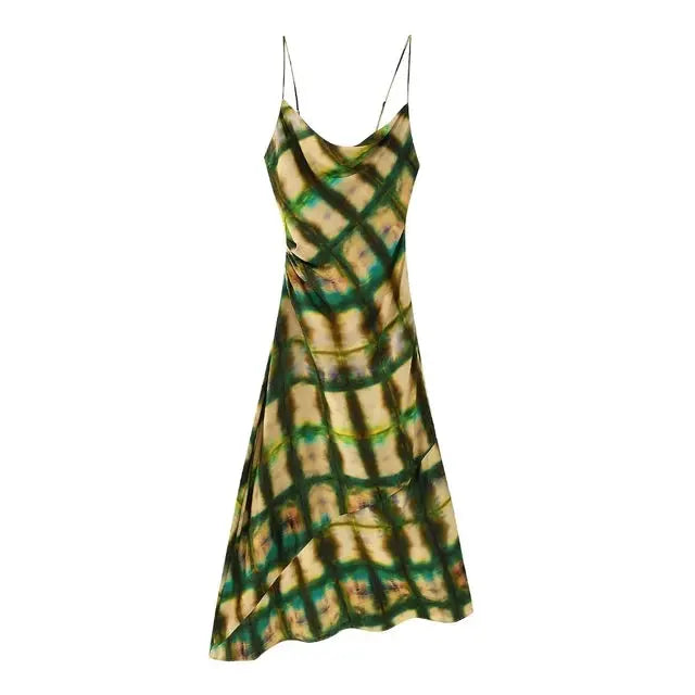 Women Printed Midi Dress Fashion Spaghetti Straps Female Party Evening Dresses Sling Dress Elegant Slim Dresses - Everyday Curves