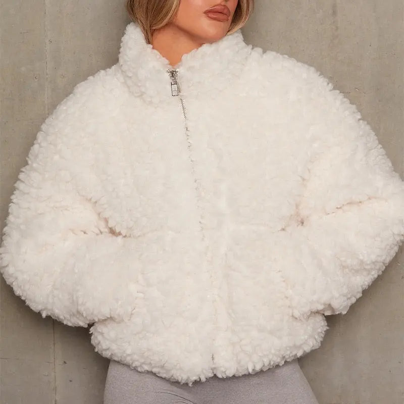 Fall Winter Fluffy Fleece Coats and Jackets Plus Size Zipper Cardigan Long Sleeve Overcoats Warm Jackets Lambswool - Everyday Curves