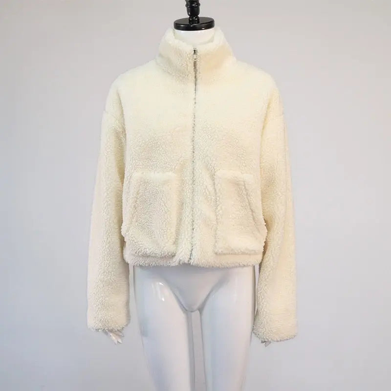 Fall Winter Fluffy Fleece Coats and Jackets Plus Size Zipper Cardigan Long Sleeve Overcoats Warm Jackets Lambswool - Everyday Curves