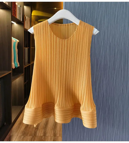 Women Fashion Summer 2 Pieces Set Pleated Sleeveless Tops &amp; Elastic Waist Ruffles Hem Skirt Sets Dress Set Outfits Traf - Everyday Curves