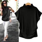 In store Summer Turtleneck T Shirt Women Short Sleeve Solid Tshirt Fashion T-Shirt Plus Size Loose Ladies Tops футболка женск - Everyday Curves