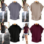 In store Summer Turtleneck T Shirt Women Short Sleeve Solid Tshirt Fashion T-Shirt Plus Size Loose Ladies Tops футболка женск - Everyday Curves