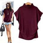 In store Summer Turtleneck T Shirt Women Short Sleeve Solid Tshirt Fashion T-Shirt Plus Size Loose Ladies Tops футболка женск - Everyday Curves