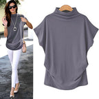 In store Summer Turtleneck T Shirt Women Short Sleeve Solid Tshirt Fashion T-Shirt Plus Size Loose Ladies Tops футболка женск - Everyday Curves