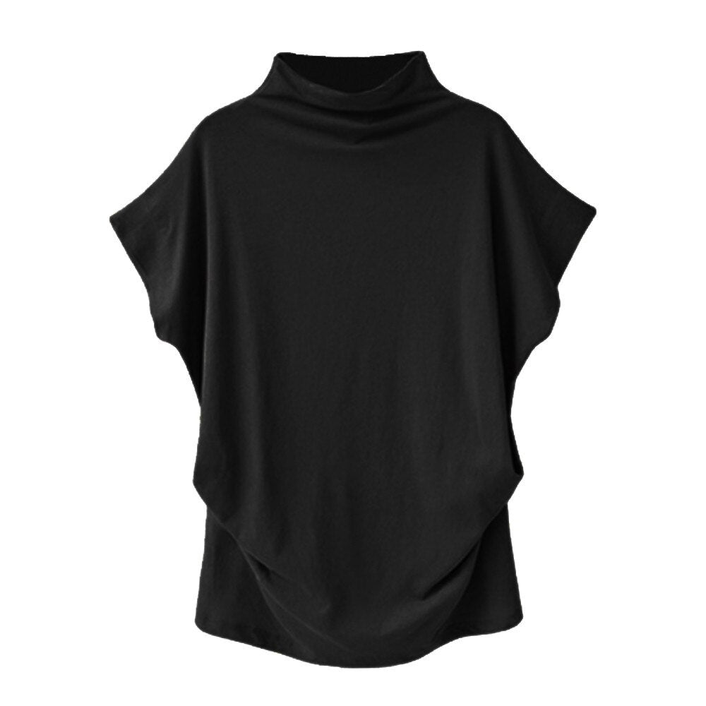 In store Summer Turtleneck T Shirt Women Short Sleeve Solid Tshirt Fashion T-Shirt Plus Size Loose Ladies Tops футболка женск - Everyday Curves