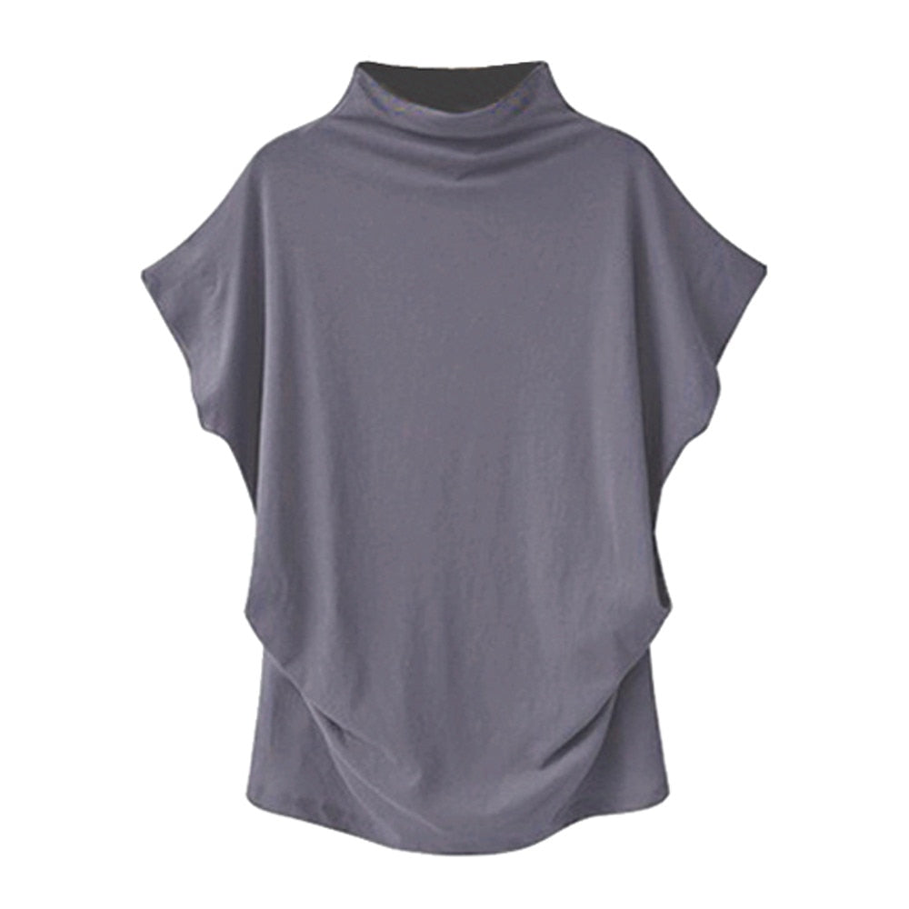 In store Summer Turtleneck T Shirt Women Short Sleeve Solid Tshirt Fashion T-Shirt Plus Size Loose Ladies Tops футболка женск - Everyday Curves