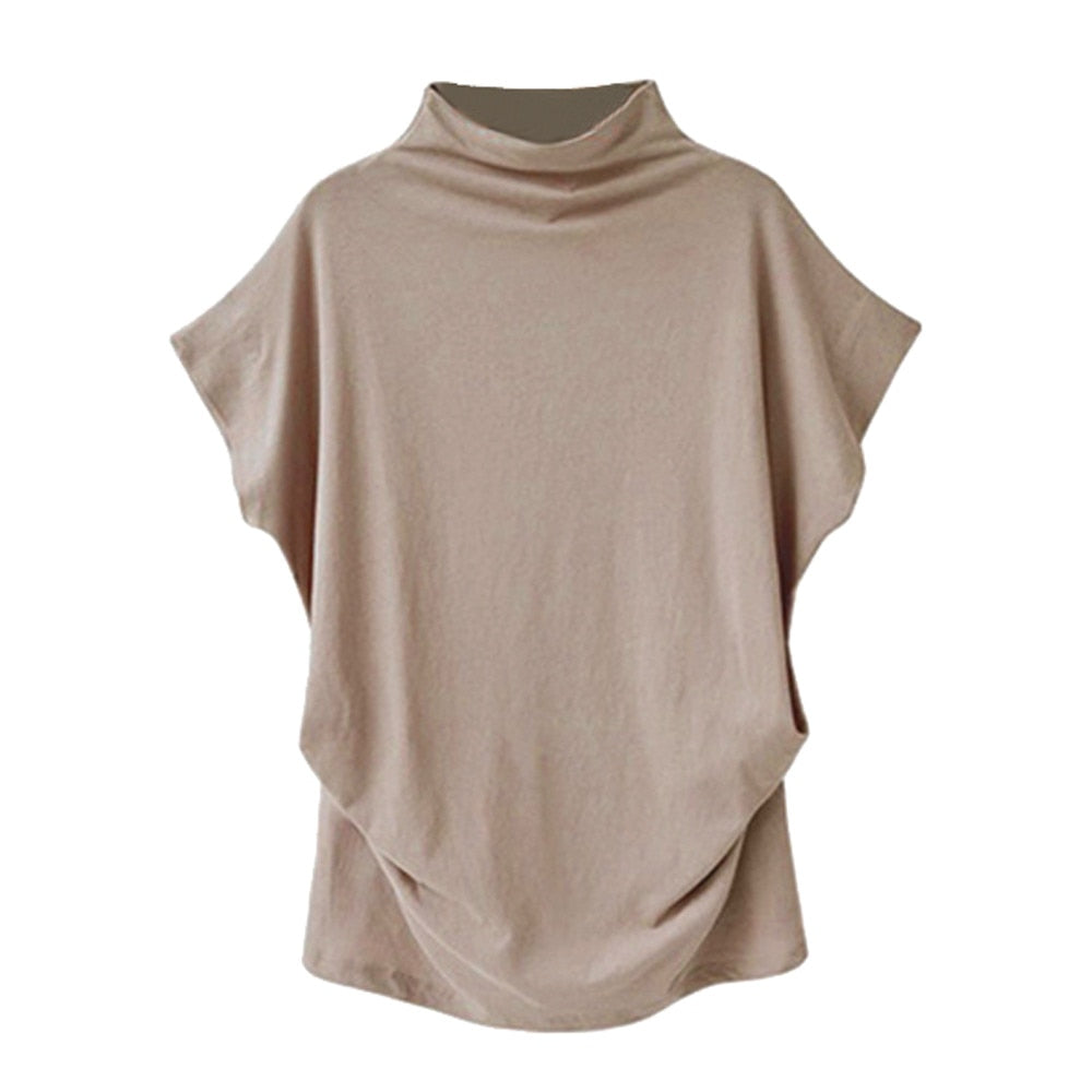 In store Summer Turtleneck T Shirt Women Short Sleeve Solid Tshirt Fashion T-Shirt Plus Size Loose Ladies Tops футболка женск - Everyday Curves