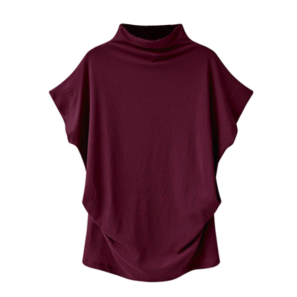 In store Summer Turtleneck T Shirt Women Short Sleeve Solid Tshirt Fashion T-Shirt Plus Size Loose Ladies Tops футболка женск - Everyday Curves