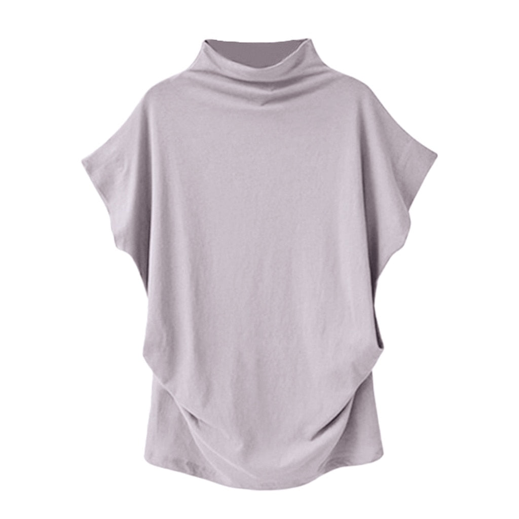 In store Summer Turtleneck T Shirt Women Short Sleeve Solid Tshirt Fashion T-Shirt Plus Size Loose Ladies Tops футболка женск - Everyday Curves