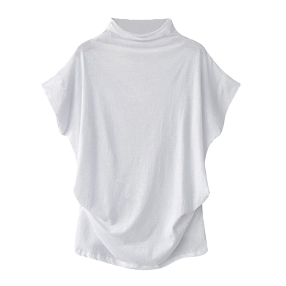 In store Summer Turtleneck T Shirt Women Short Sleeve Solid Tshirt Fashion T-Shirt Plus Size Loose Ladies Tops футболка женск - Everyday Curves