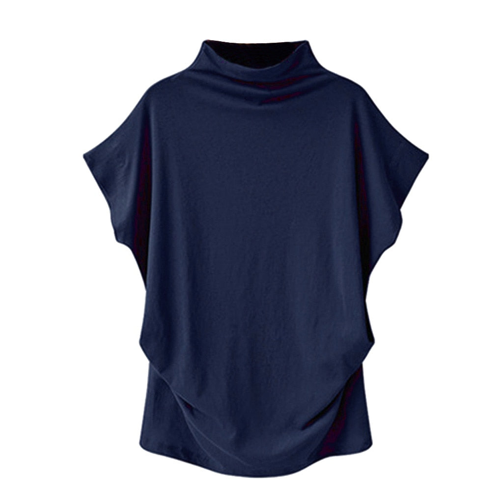 In store Summer Turtleneck T Shirt Women Short Sleeve Solid Tshirt Fashion T-Shirt Plus Size Loose Ladies Tops футболка женск - Everyday Curves