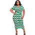 Fashion Short Sleeve Striped Print Bandage Bodycon Casual Dresses Summer Plus Size Women&