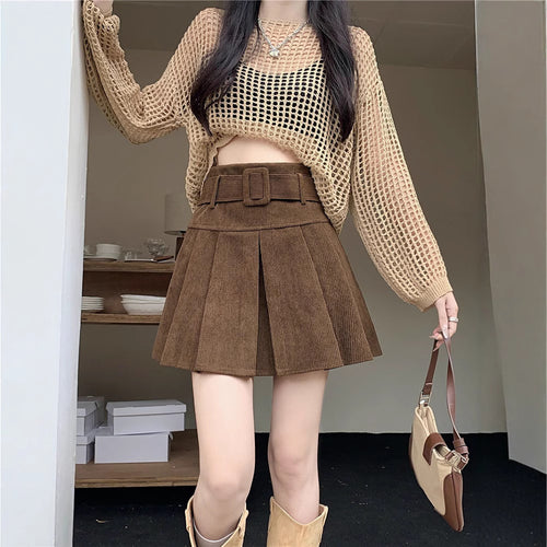 Big Size Corduroy A-Line Skirt for Women Spring New Style Chiffon Mini Skirt Plus Size Slimming Skirt - Everyday Curves