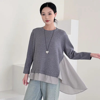 Fashionable Loose Knit Sweater for Women with Patchwork Design Casual Office Wear Plus Size Comfort Fit Top - Everyday Curves