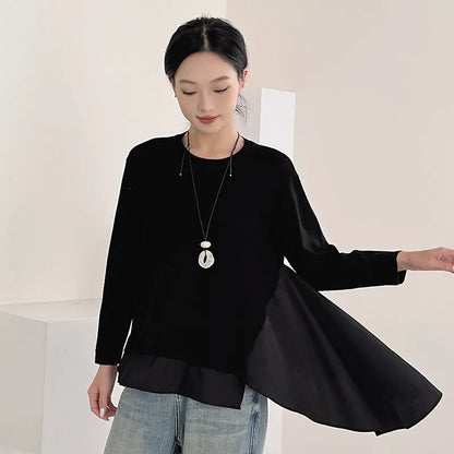 Fashionable Loose Knit Sweater for Women with Patchwork Design Casual Office Wear Plus Size Comfort Fit Top - Everyday Curves