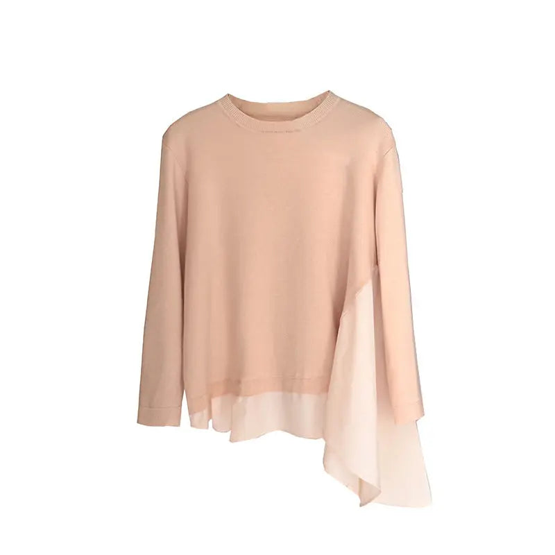 Fashionable Loose Knit Sweater for Women with Patchwork Design Casual Office Wear Plus Size Comfort Fit Top - Everyday Curves