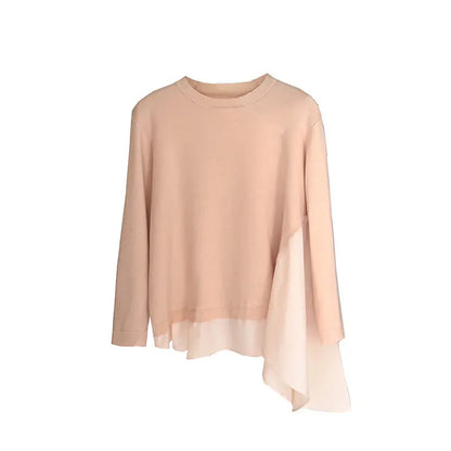 Fashionable Loose Knit Sweater for Women with Patchwork Design Casual Office Wear Plus Size Comfort Fit Top - Everyday Curves