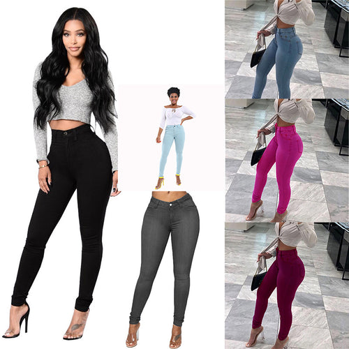 Autumn European and American style fashionable black high elasticity small foot plus size hip lifting women's jeans - Everyday Curves