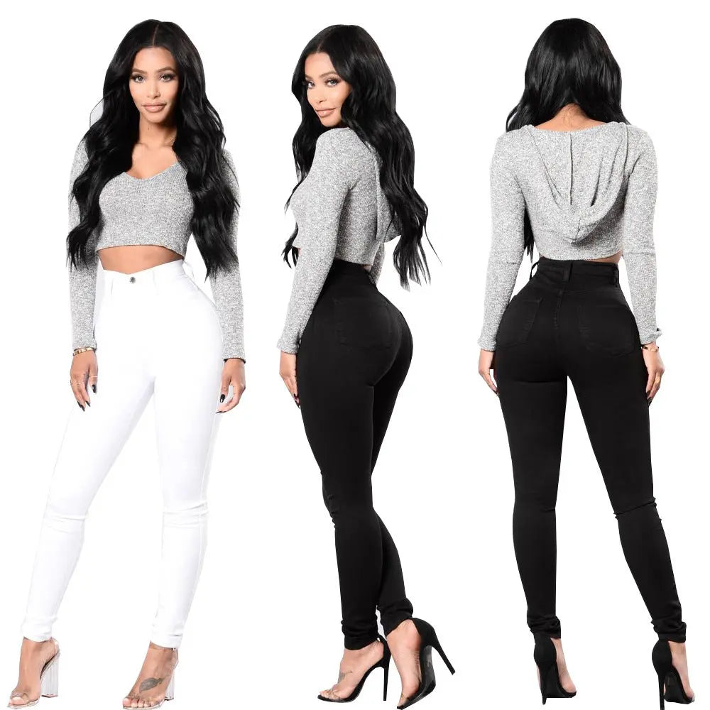 Autumn European and American style fashionable black high elasticity small foot plus size hip lifting women&
