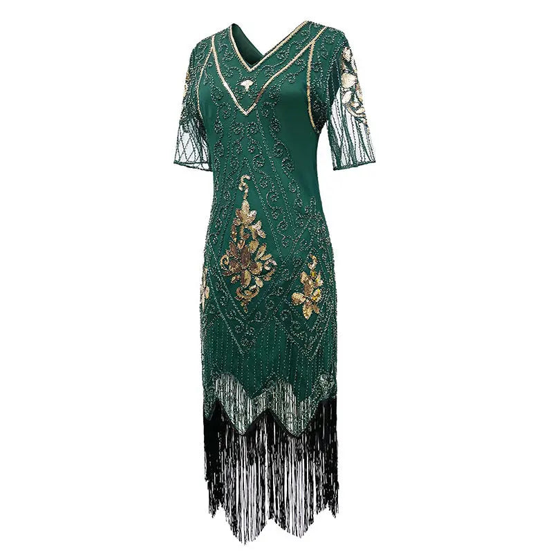 Vintage Sequin Flapper Fringe Dress Evening Party Dance Dress Plus Size Sexy Formal Gown - Everyday Curves